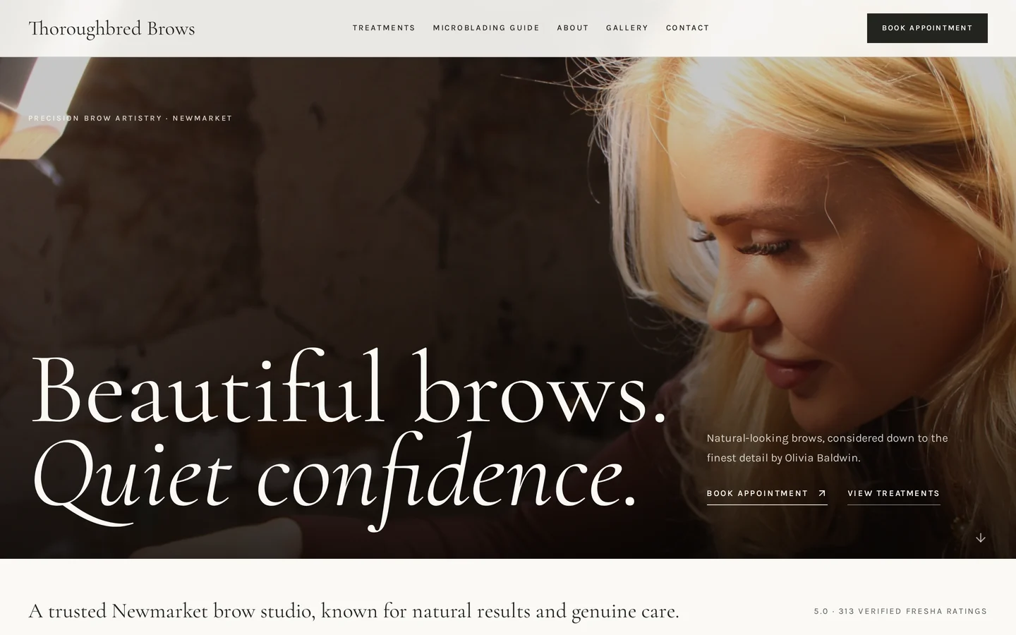 The Thoroughbred Brows website designed and built by Marin Website Solutions