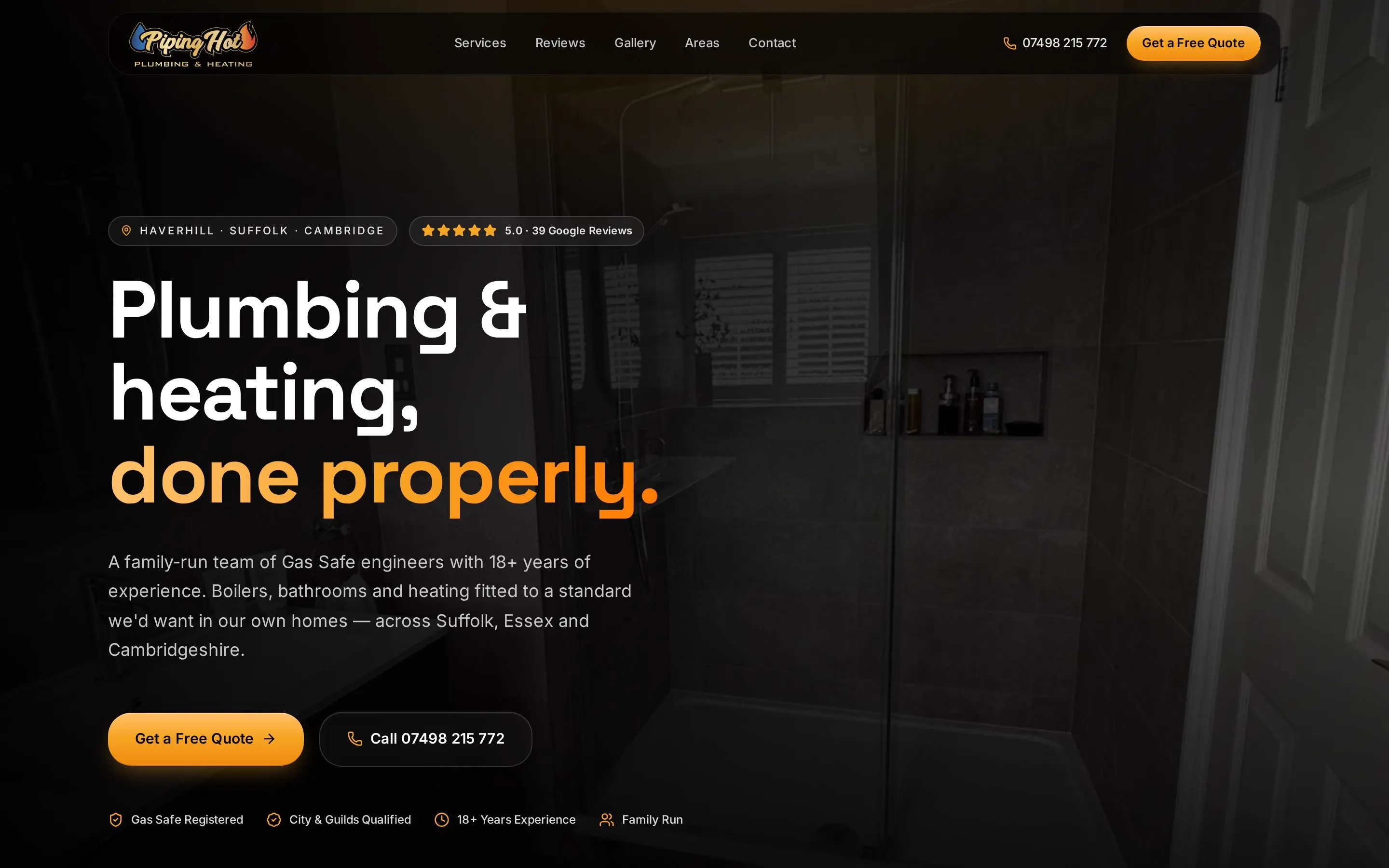The redesigned Piping Hot Plumbing & Heating website built by Marin Website Solutions
