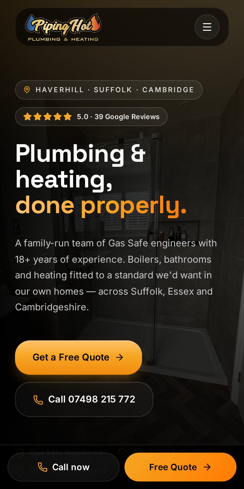 Piping Hot Plumbing & Heating — mobile preview